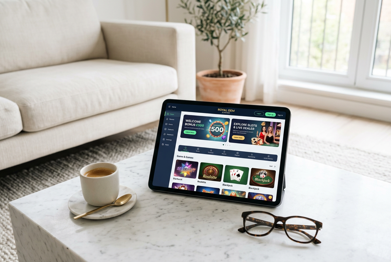 Ένα tablet που εμφανίζει ένα αξιόπιστο online καζίνο δίπλα σε ένα φλιτζάνι καφέ